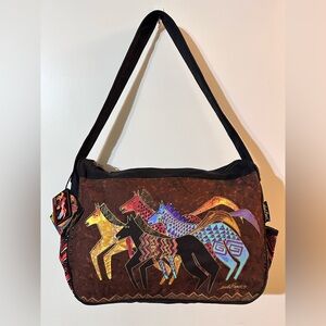 Laurel Burch Horse Design Cotton Canvas Shoulder Bag with sequin detail